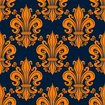 Seamless orange fleur-de-lis background pattern Stock Illustration