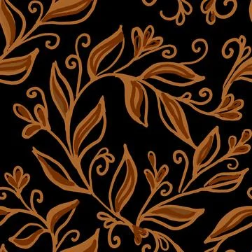 Seamless orange floral pattern on black background Stock Illustration