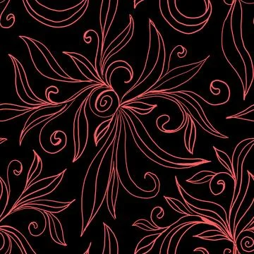 Seamless orange floral pattern on black background Stock Illustration