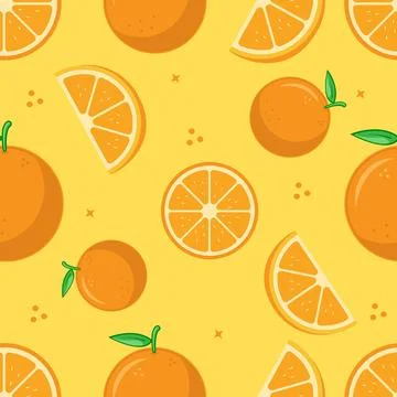 Seamless Orange Fruit Pattern on Yellow Background Illustrazione stock