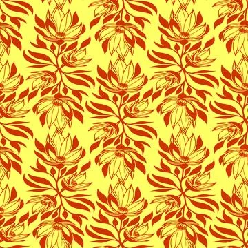 Seamless orange graphic floral pattern on jelly background, texture Stock Illustration