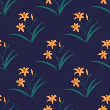 Seamless orange lily Stock Illustration