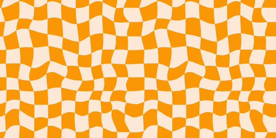 Seamless orange liquid checkerboard pattern. Repeated distorted checkered Stock Illustration
