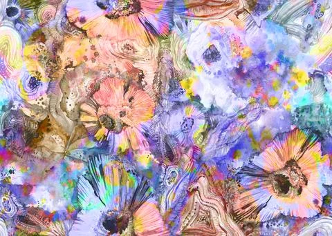 Seamless organic abstract pattern painted in watercolor on pastel colors Illustrazione stock