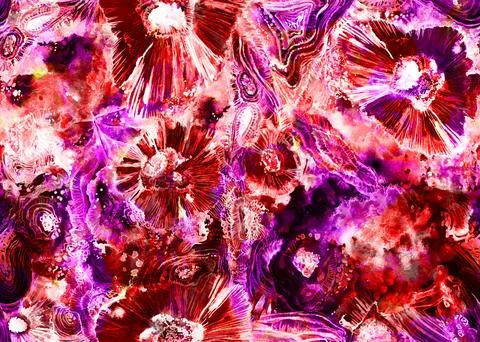 Seamless organic abstract pattern painted in watercolor with bright red and pink Stock Illustration