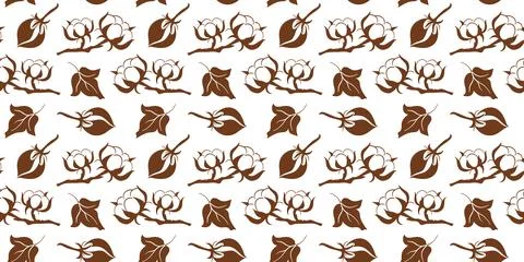 Seamless organic cotton plant pattern with natural floral branches and boll in Stockillustratie