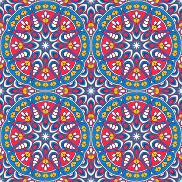 Seamless oriental floral pattern. Repeating geometric tiles with mandala. Illustrazione stock