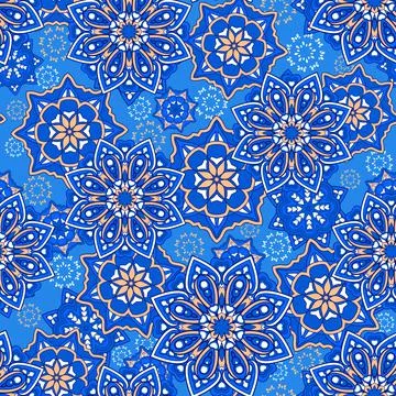Seamless oriental floral pattern. Repeating geometric tiles with mandala. Illustrazione stock