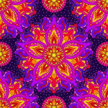 Seamless oriental pattern of mandalas on a dark background. Vector Stock Illustration