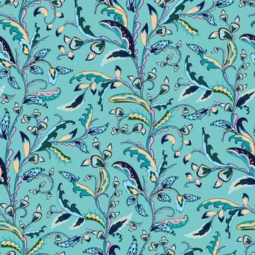 Seamless oriental pattern with stylized leaves and flowers. Floral textile Stock Illustration