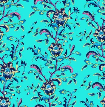 Seamless oriental pattern with stylized leaves and flowers.Floral textile Illustrazione stock