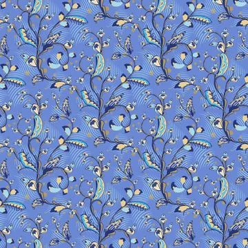 Seamless oriental pattern with stylized leaves and flowers. Floral textile Illustrazione stock