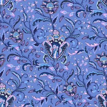 Seamless oriental pattern with stylized leaves and flowers. Floral ornament. Stock Illustration