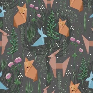 Seamless origami pattern. Paper animals. Modern seamless craft paper ornament Stock Illustration
