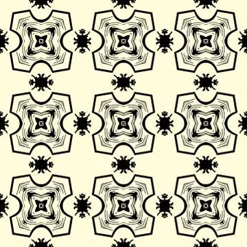 Seamless ornament pattern in black on yellow Stock Illustration