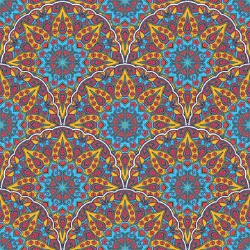 Seamless ornamental oriental pattern with mandala. Illustrazione stock