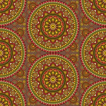 Seamless ornamental oriental pattern. Repeating tiles with mandala. 스톡 일러스트