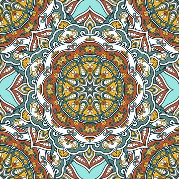 Seamless ornamental oriental pattern. Repeating geometric tiles with mandala Stock Illustration
