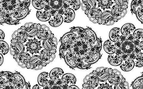 Seamless ornamental pattern with circle pattern elements in lace style イラスト素材