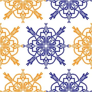 Seamless ornamental pattern in hand drawn textured style. Symmetrical decorat Иллюстрация