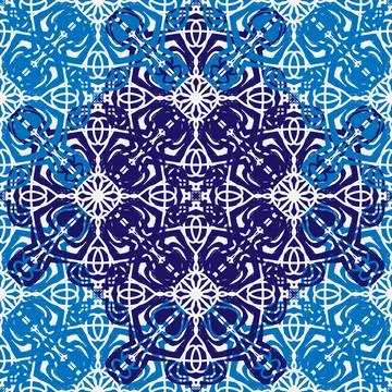 Seamless ornamental pattern in hand drawn textured style. Symmetrical decorat Stock Illustration