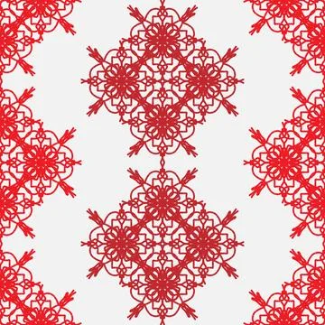 Seamless ornamental pattern in hand drawn textured style. Symmetrical decorat Stock Illustration