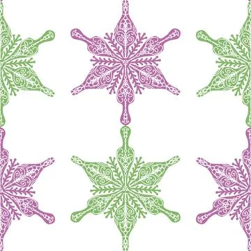 Seamless ornamental pattern in hand drawn textured style. Symmetrical decorat Stock Illustration