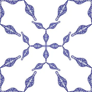 Seamless ornamental pattern in hand drawn textured style. Symmetrical decorat Stock Illustration