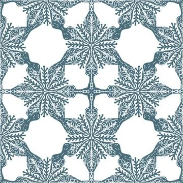 Seamless ornamental pattern in hand drawn textured style. Symmetrical decorat Stock Illustration