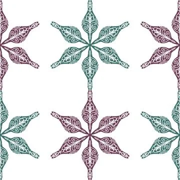 Seamless ornamental pattern in hand drawn textured style. Symmetrical decorat Stock Illustration