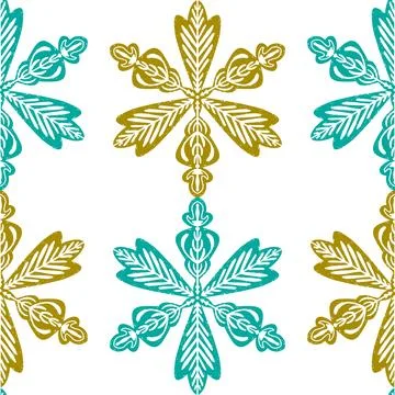 Seamless ornamental pattern in hand drawn textured style. Symmetrical decorat Stock Illustration