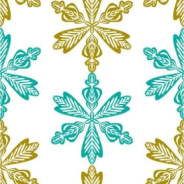 Seamless ornamental pattern in hand drawn textured style. Symmetrical decorat Stock Illustration