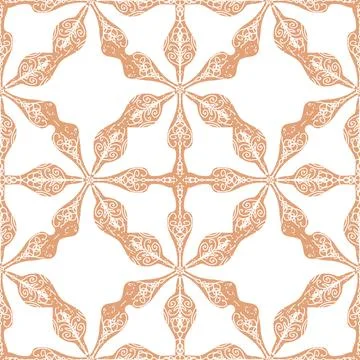 Seamless ornamental pattern in hand drawn textured style. Symmetrical decorat Stock Illustration