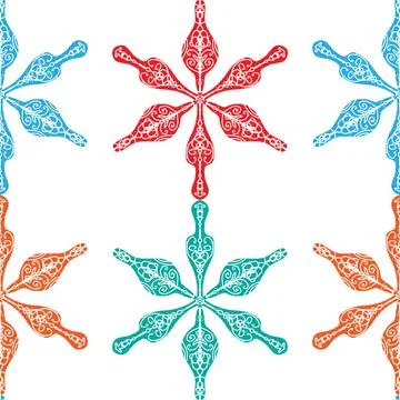 Seamless ornamental pattern in hand drawn textured style. Symmetrical decorat Stock Illustration