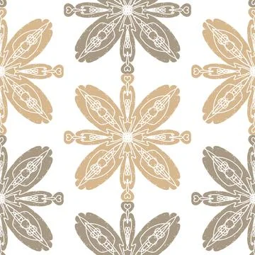 Seamless ornamental pattern in hand drawn textured style. Symmetrical decorat Stock Illustration