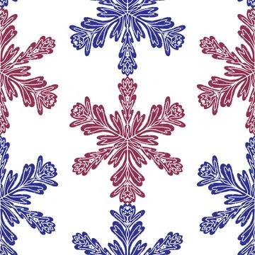 Seamless ornamental pattern in hand drawn textured style. Symmetrical decorat Stockillustratie