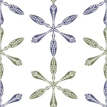 Seamless ornamental pattern in hand drawn textured style. Symmetrical decorat Stock Illustration