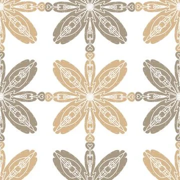 Seamless ornamental pattern in hand drawn textured style. Symmetrical decorat Stock Illustration