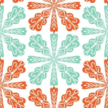 Seamless ornamental pattern in hand drawn textured style. Symmetrical decorat Stock Illustration