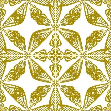Seamless ornamental pattern in hand drawn textured style. Symmetrical decorat Stock Illustration