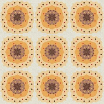 Seamless ornamental pattern on a light yellow fabric. Stock Illustration