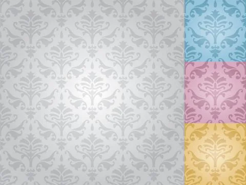 Seamless ornate damask pattern in 4 color variations, vector illustration Stock Illustration