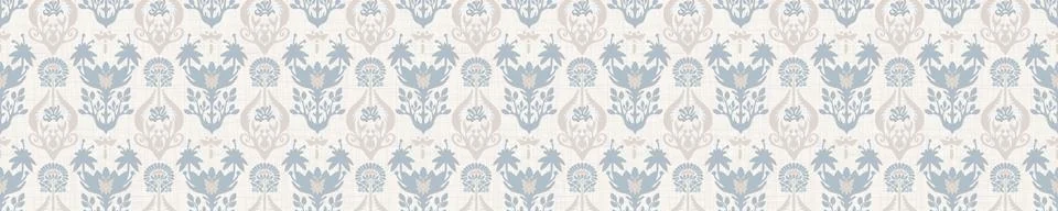 Seamless ornate medallion border pattern in french cream linen shabby chic style Stock Illustration