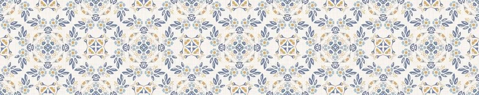 Seamless ornate medallion border pattern in french cream linen shabby chic style Stock Illustration