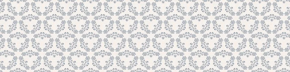 Seamless ornate medallion border pattern in french cream linen shabby chic style Stock Illustration