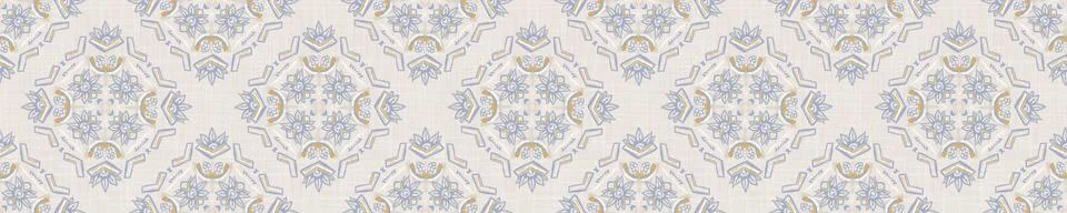 Seamless ornate medallion border pattern in french cream linen shabby chic style Stock Illustration