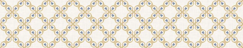 Seamless ornate medallion border pattern in french cream linen shabby chic style Stockillustratie