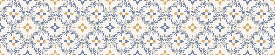 Seamless ornate medallion border pattern in french cream linen shabby chic style Stockillustratie