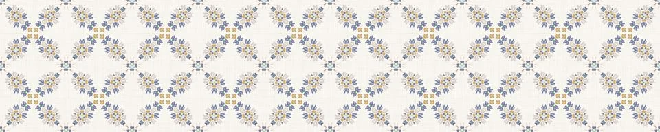 Seamless ornate medallion border pattern in french cream linen shabby chic style Stockillustratie