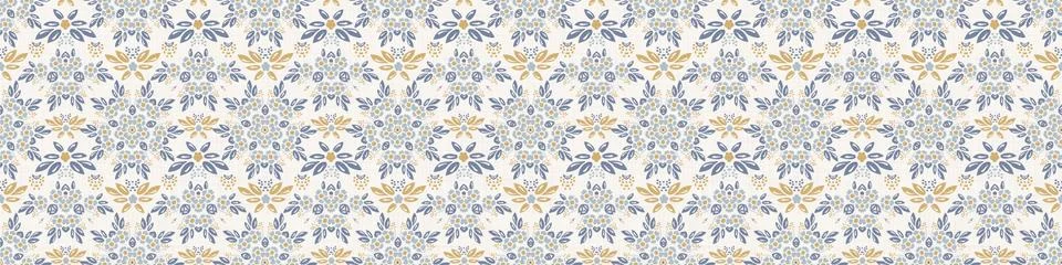 Seamless ornate medallion border pattern in french cream linen shabby chic style Stock Illustration
